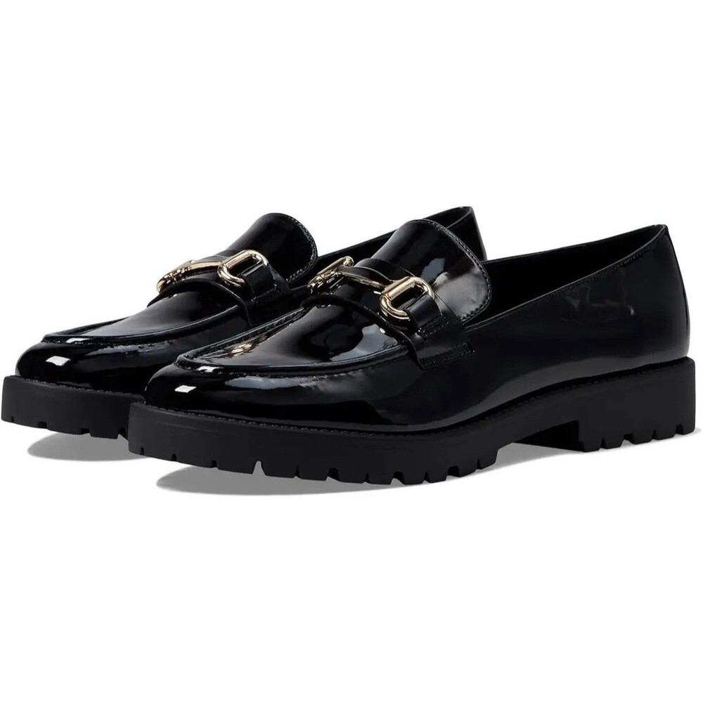 Bandolino 7.5 Franny Black Patent Loafers Lug Sole Women's Shoes NWOB
